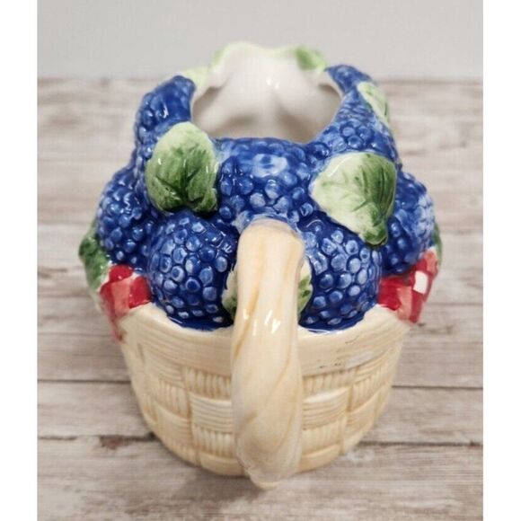 Fresh Berries Creamer Small Pitcher Harvest 4" Purple Red Tan Handle Spout - Picture 4 of 6